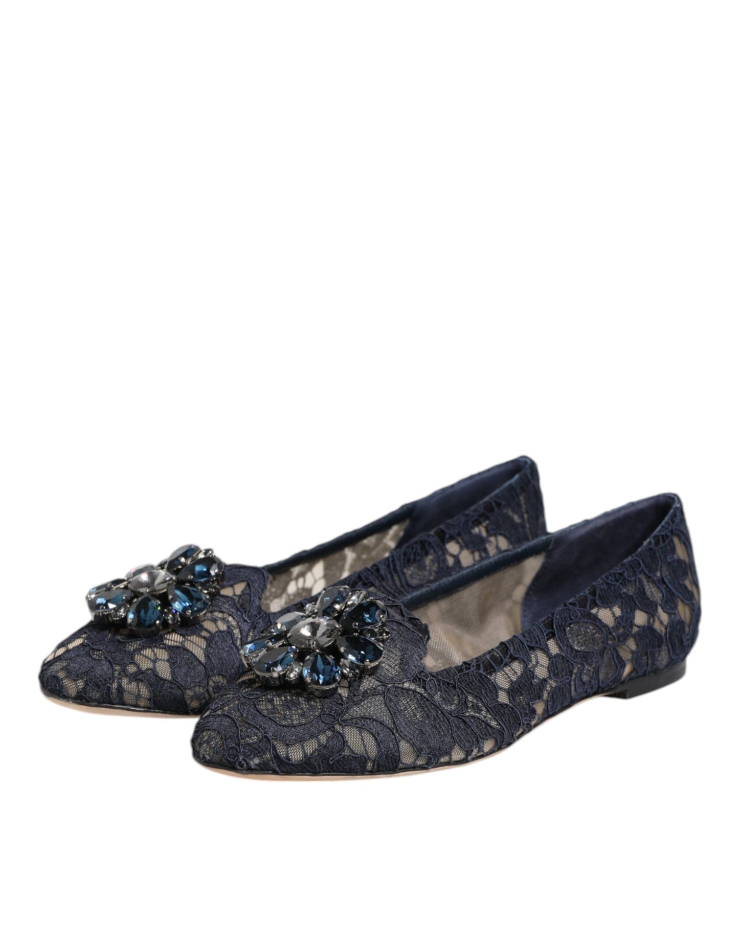Dolce & Gabbana Blau Taormina Spitze Kristalle Flats Schuhe