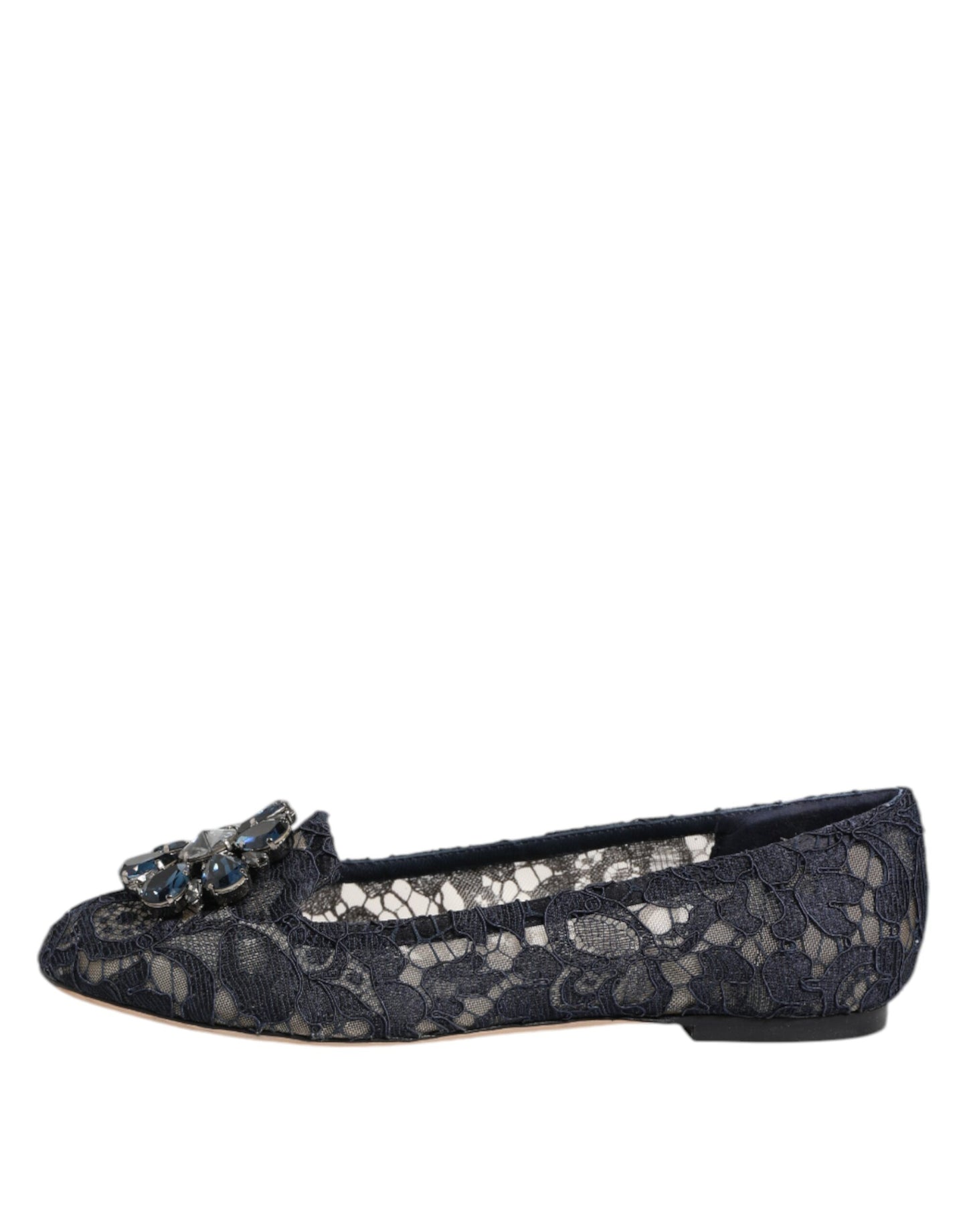 Dolce & Gabbana Blau Taormina Spitze Kristalle Flats Schuhe