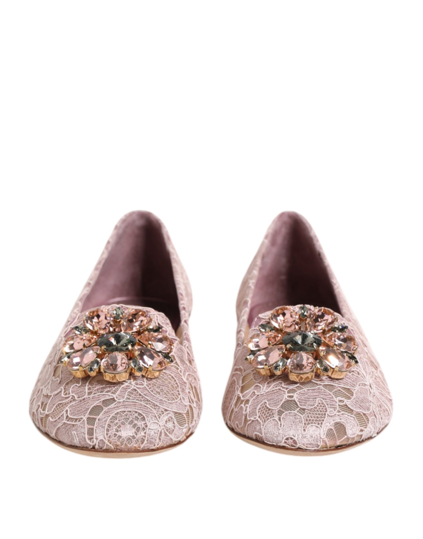 Dolce & Gabbana Rosa Taormina Spitze Kristalle Flats Schuhe