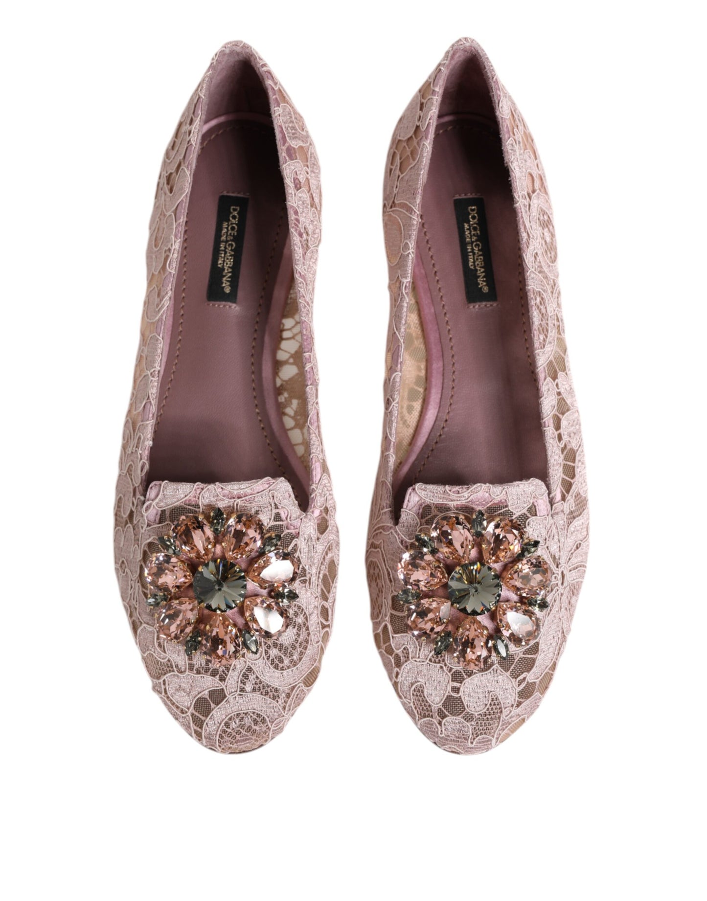 Dolce & Gabbana Rosa Taormina Spitze Kristalle Flats Schuhe