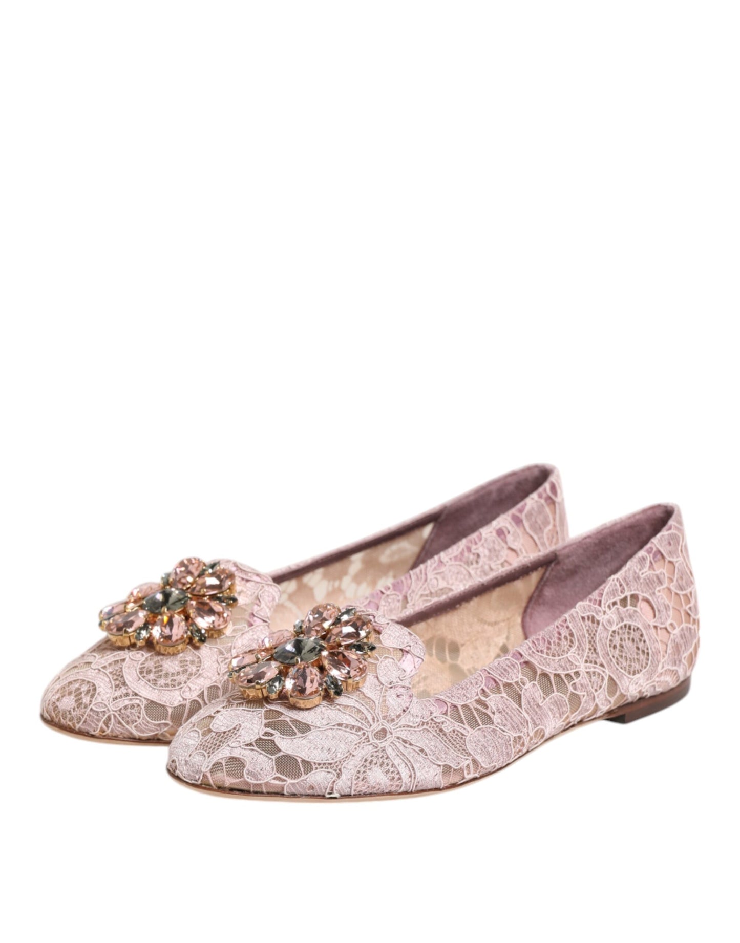 Dolce & Gabbana Rosa Taormina Spitze Kristalle Flats Schuhe