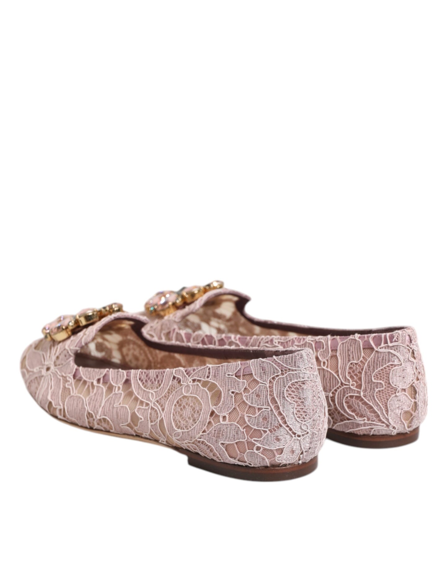 Dolce & Gabbana Rosa Taormina Spitze Kristalle Flats Schuhe