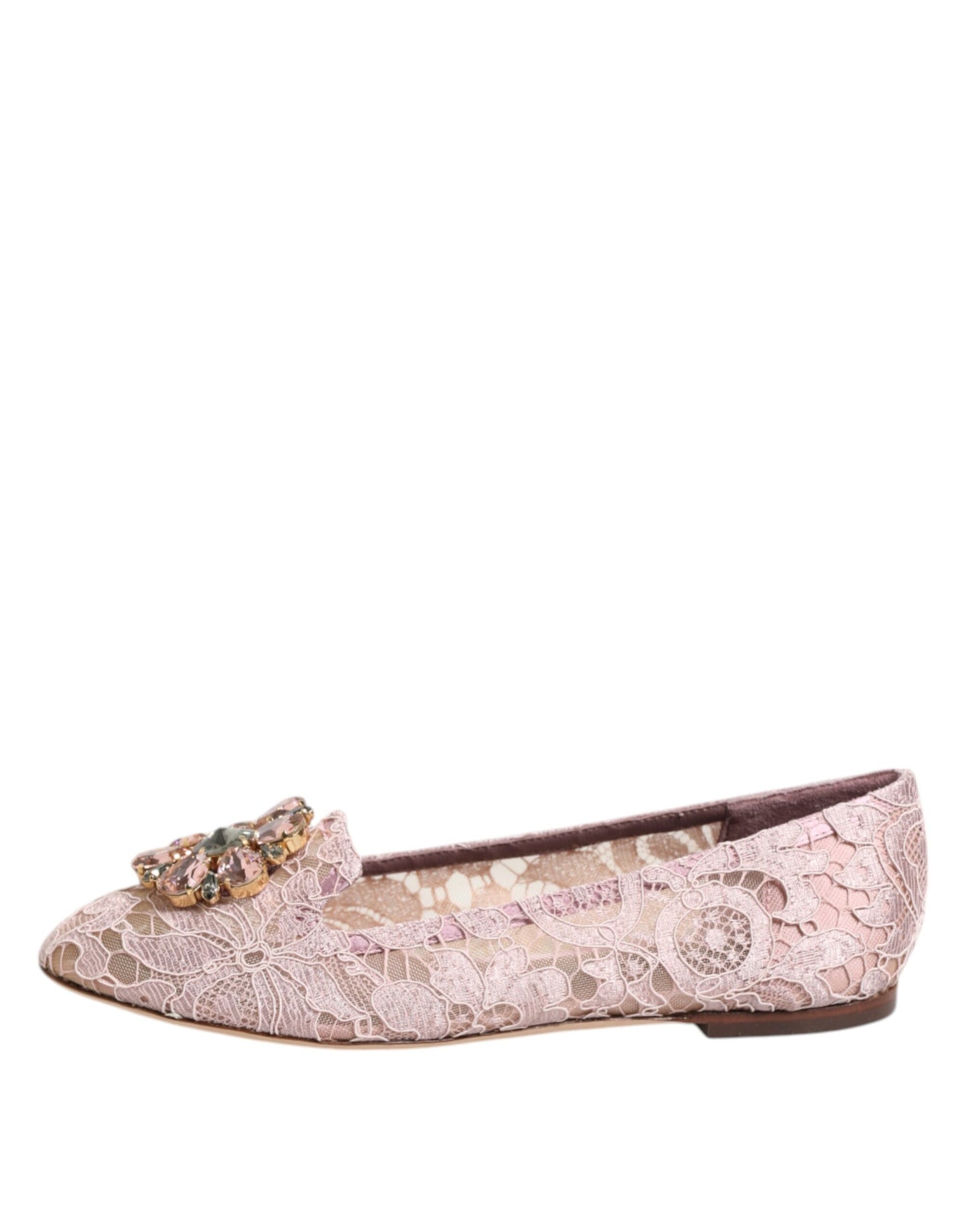 Dolce & Gabbana Rosa Taormina Spitze Kristalle Flats Schuhe
