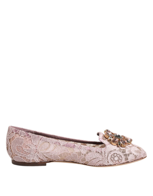 Dolce & Gabbana Rosa Taormina Spitze Kristalle Flats Schuhe