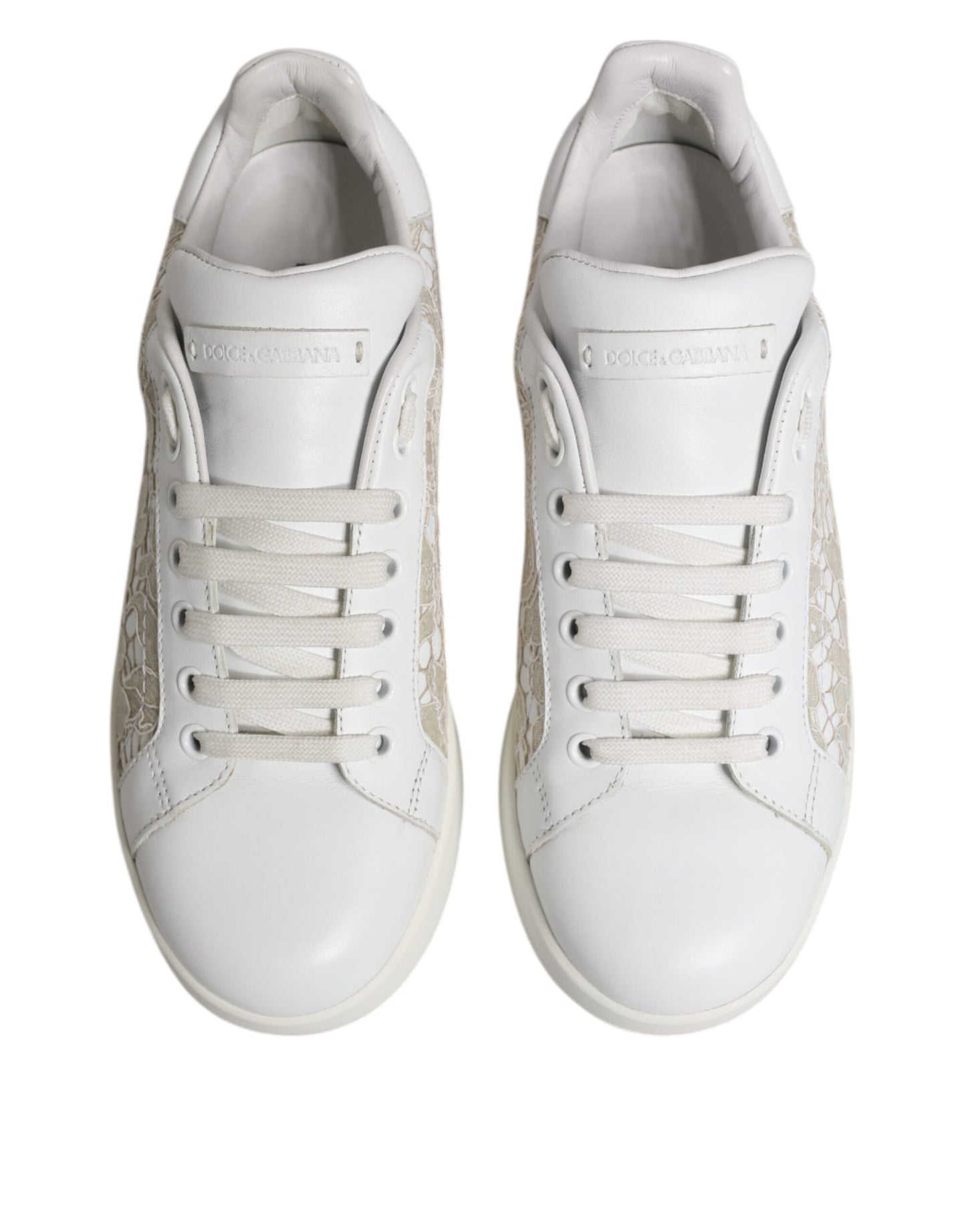 Dolce & Gabbana Weiße Spitze Leder Low Top Sneaker Schuhe