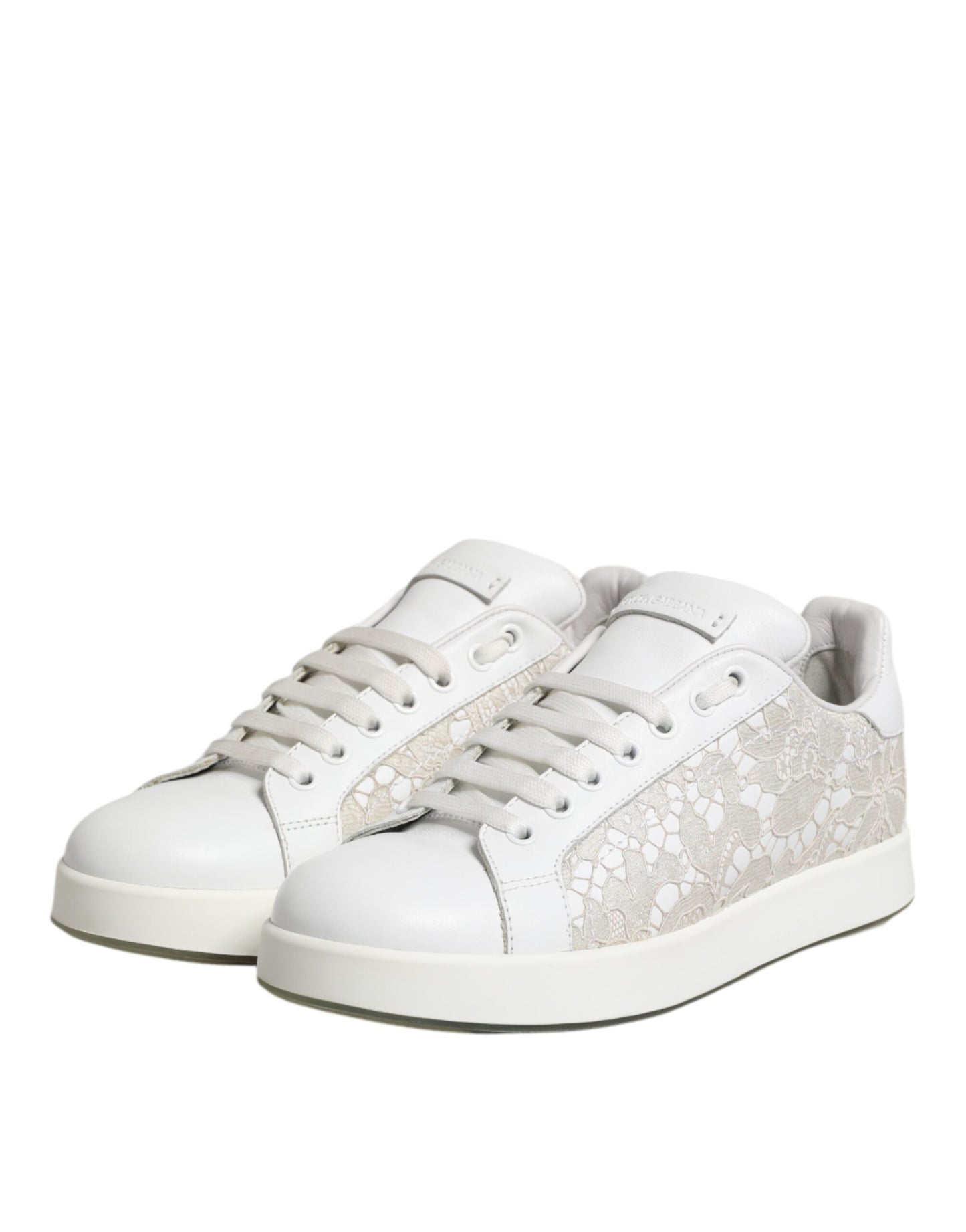 Dolce & Gabbana Weiße Spitze Leder Low Top Sneaker Schuhe