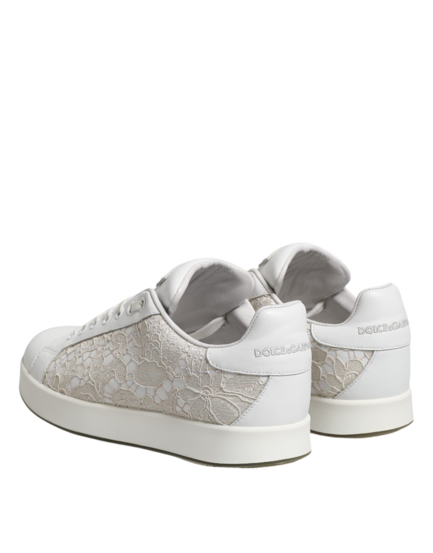 Dolce & Gabbana Weiße Spitze Leder Low Top Sneaker Schuhe