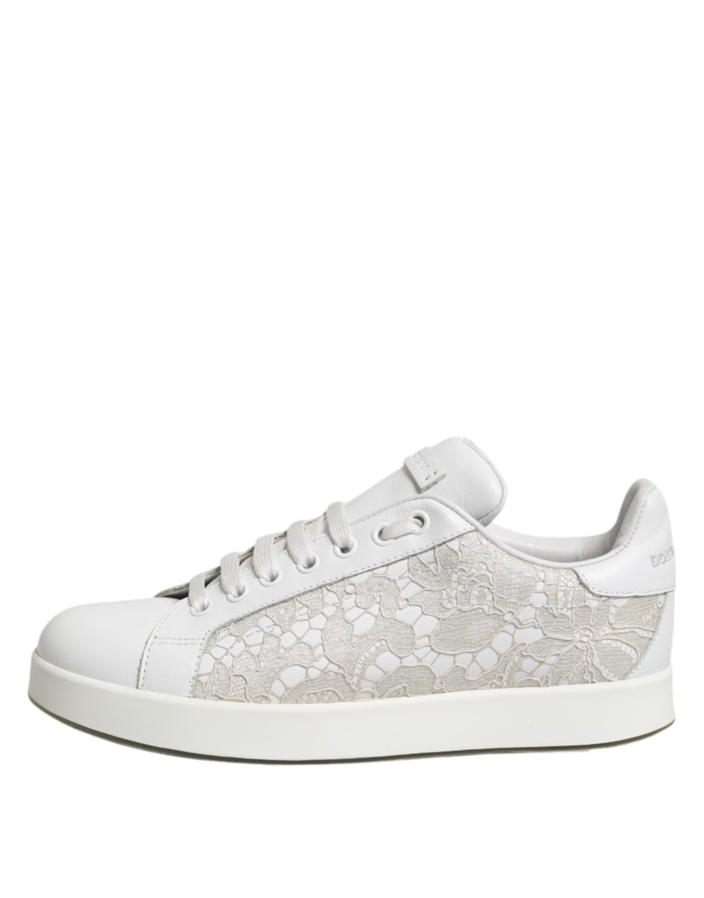 Dolce & Gabbana Weiße Spitze Leder Low Top Sneaker Schuhe