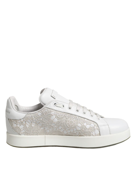 Dolce & Gabbana Weiße Spitze Leder Low Top Sneaker Schuhe