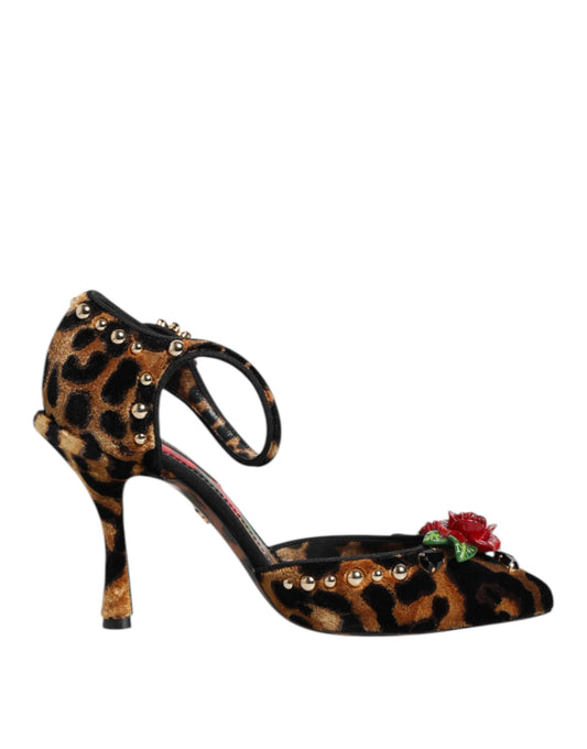 Dolce & Gabbana Braun Leopard Crystal Roses Pumps Schuhe