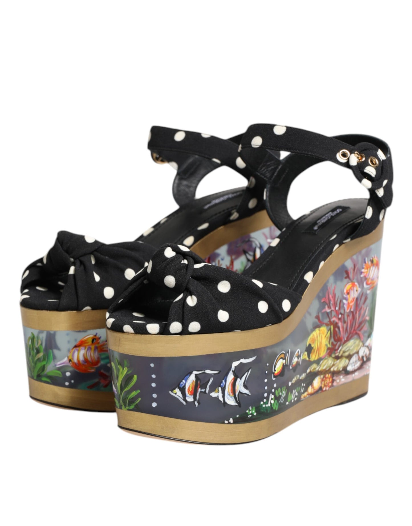 Dolce & Gabbana Multicolor Fisch Polka Dot Keil Sandalen Schuhe