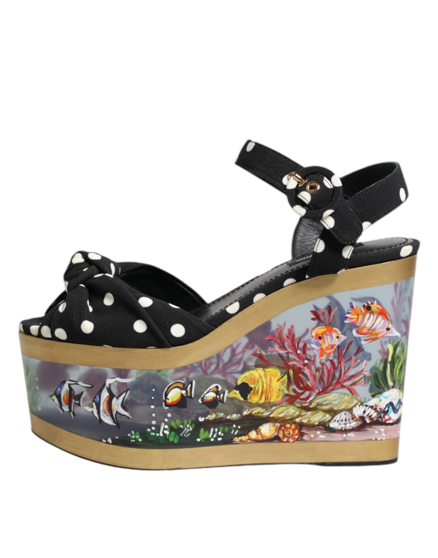 Dolce & Gabbana Multicolor Fisch Polka Dot Keil Sandalen Schuhe