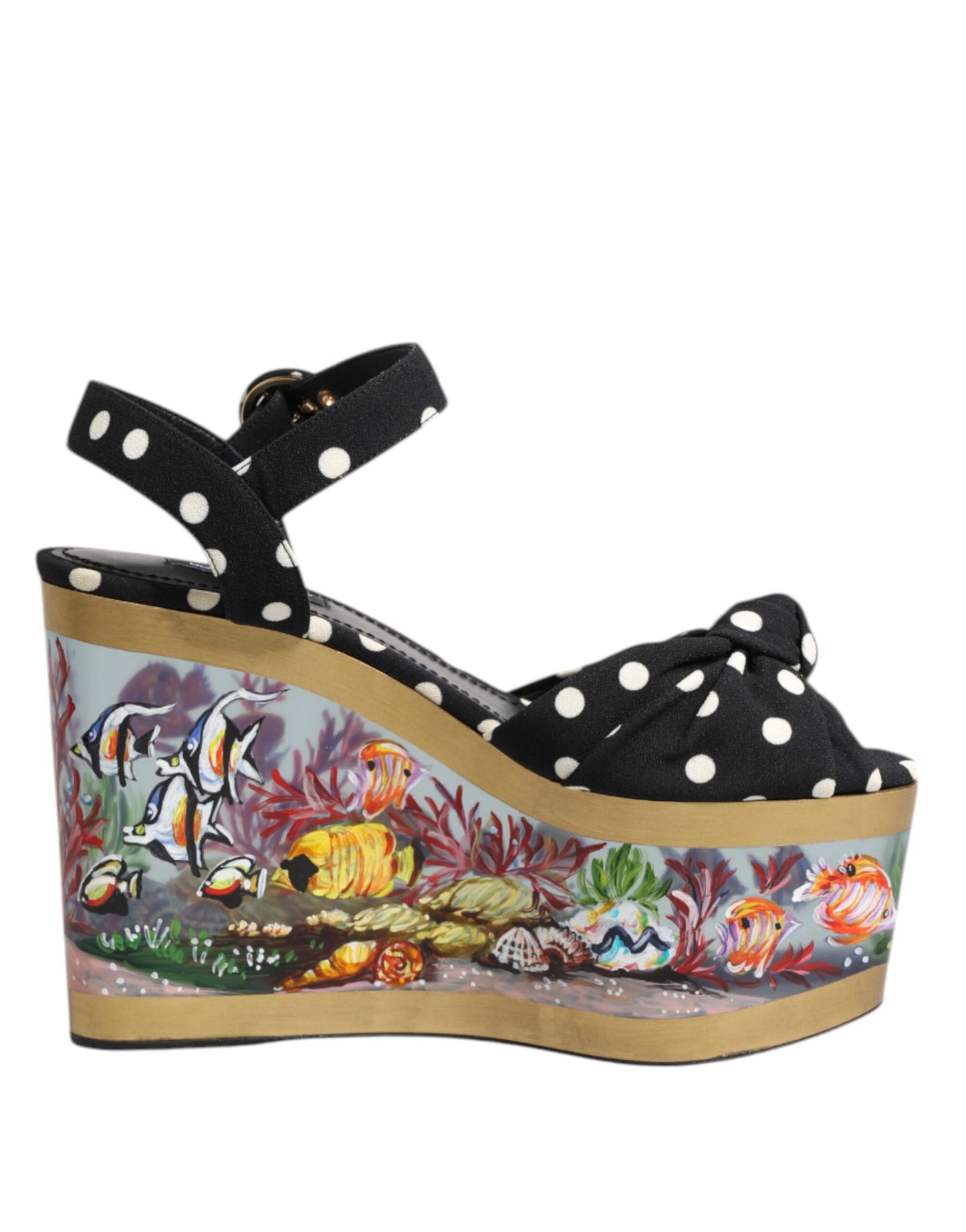 Dolce & Gabbana Multicolor Fisch Polka Dot Keil Sandalen Schuhe