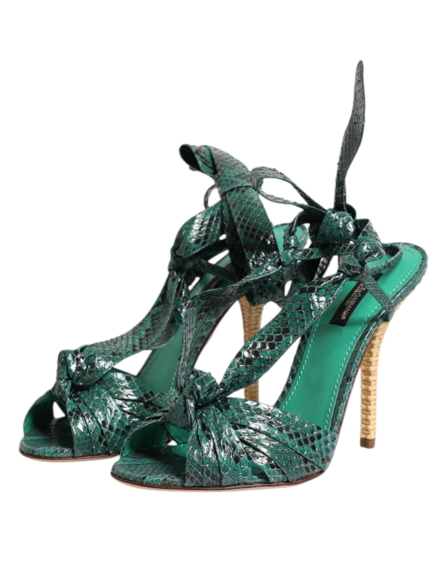 Dolce & Gabbana Grün Python Leder Heels Sandalen Schuhe