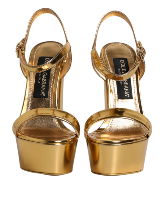 Dolce & Gabbana Gold Leder Plateau Keira Sandalen Schuhe