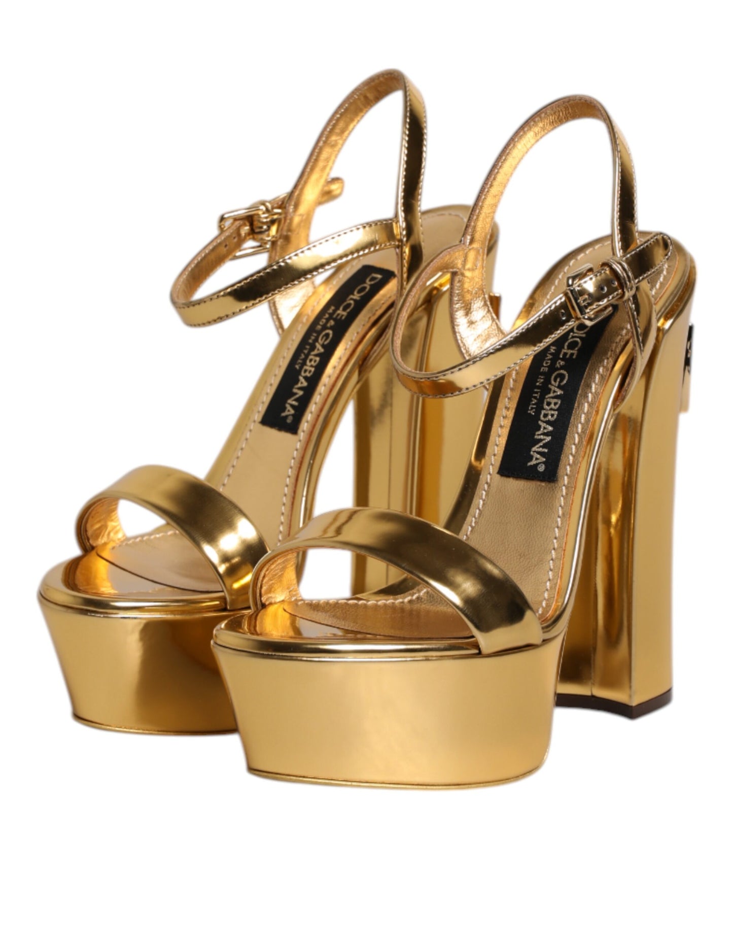 Dolce & Gabbana Gold Leder Plateau Keira Sandalen Schuhe