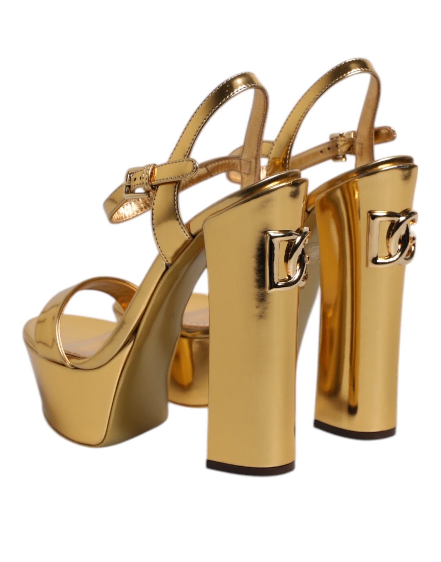Dolce & Gabbana Gold Leder Plateau Keira Sandalen Schuhe