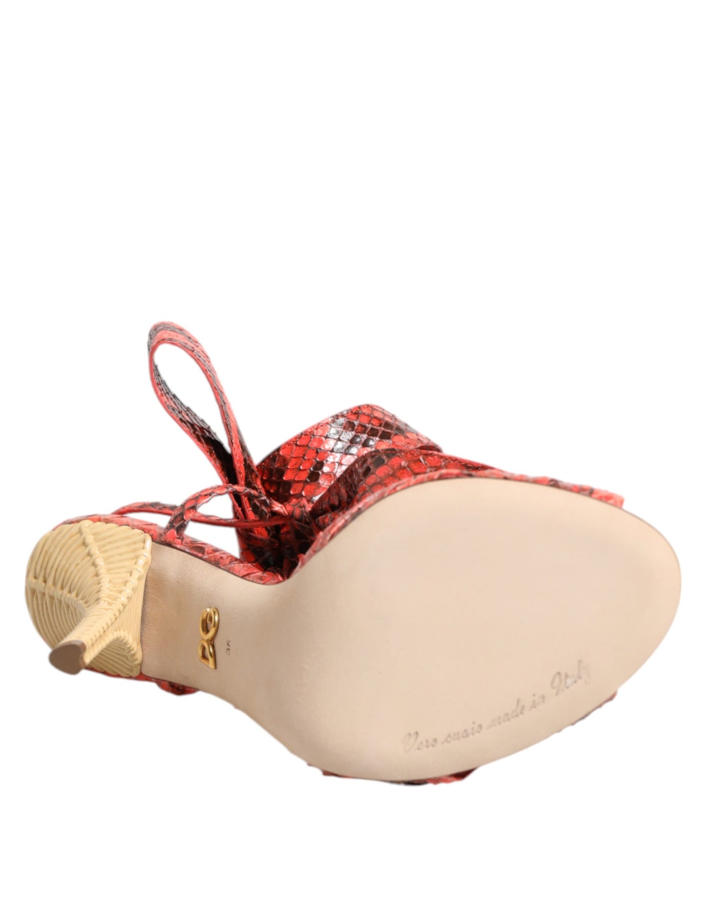 Dolce & Gabbana Koralle Python Leder Heels Sandalen Schuhe