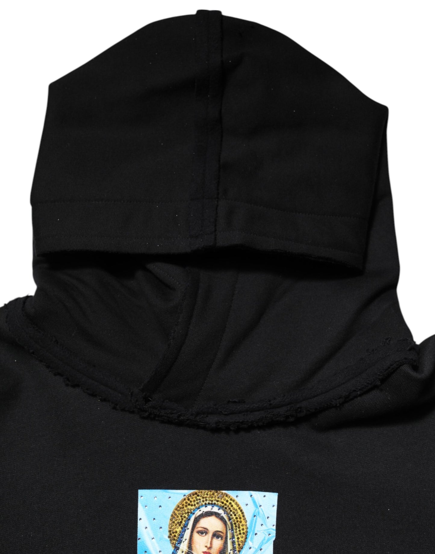 Dolce & Gabbana Schwarzer bedruckter Kapuzenpulli mit Kristallen verschönerte Jacke