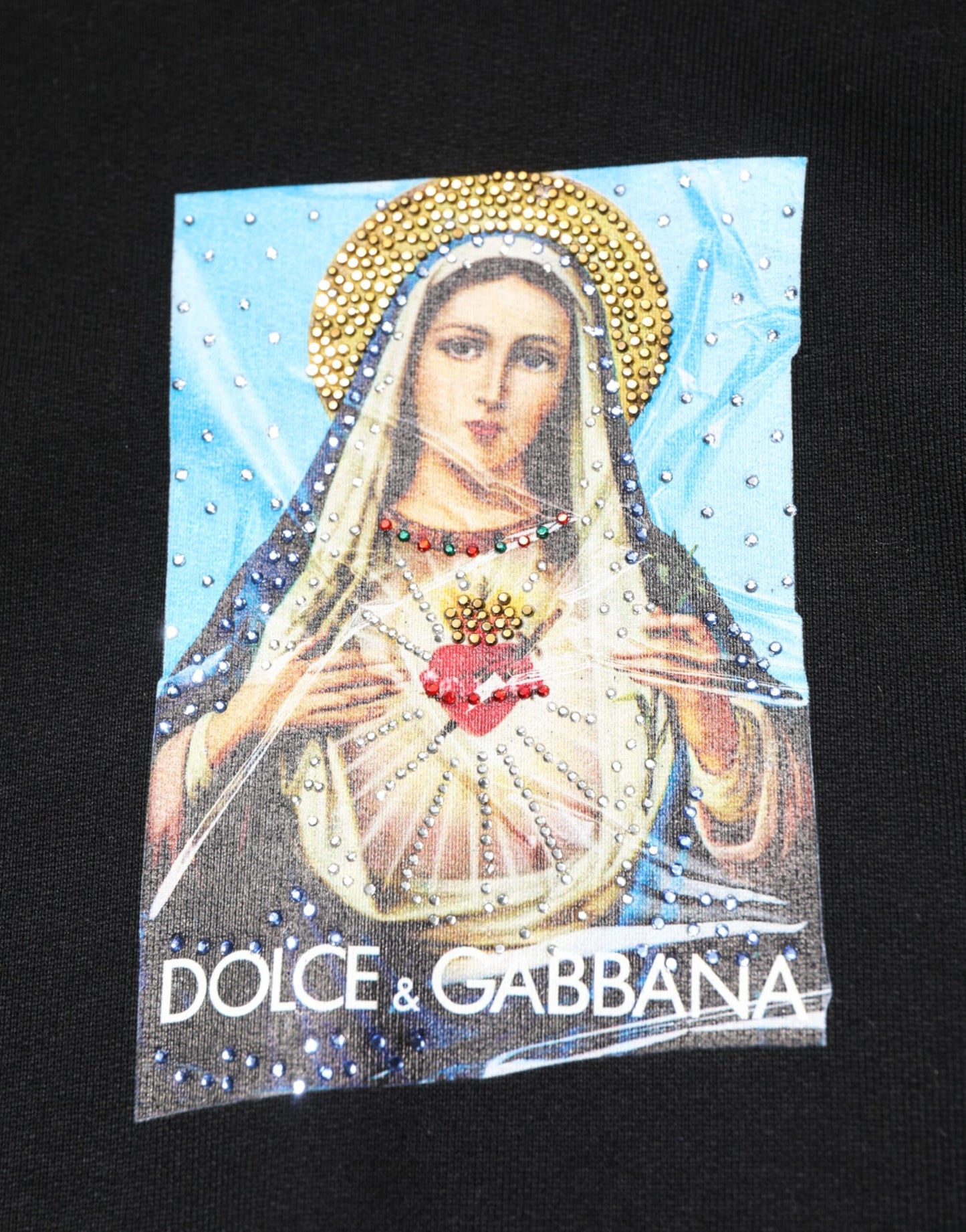 Dolce & Gabbana Schwarzer bedruckter Kapuzenpulli mit Kristallen verschönerte Jacke