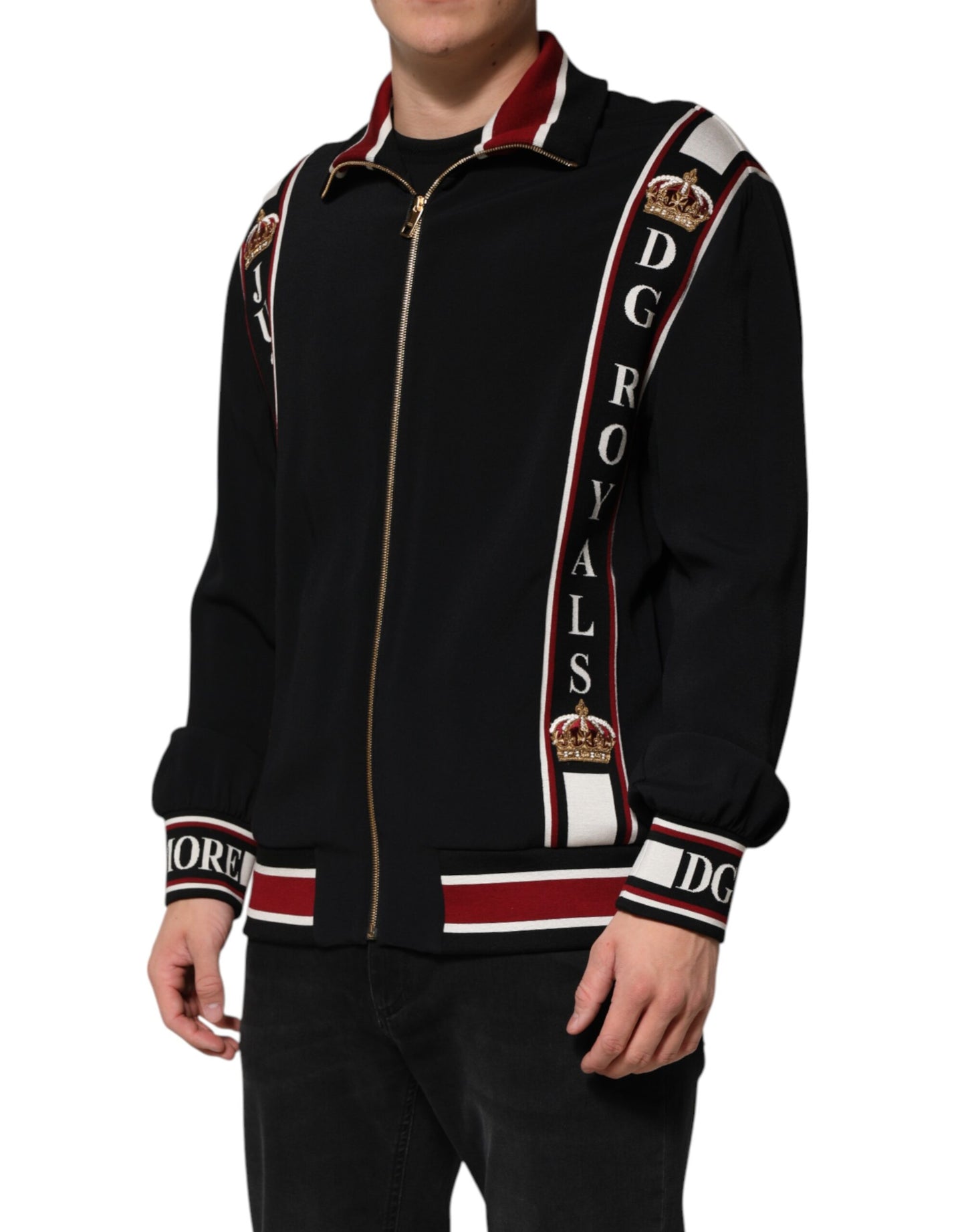Dolce & Gabbana Schwarzes DG King Sweatshirt mit durchgehendem Reißverschluss Pullover