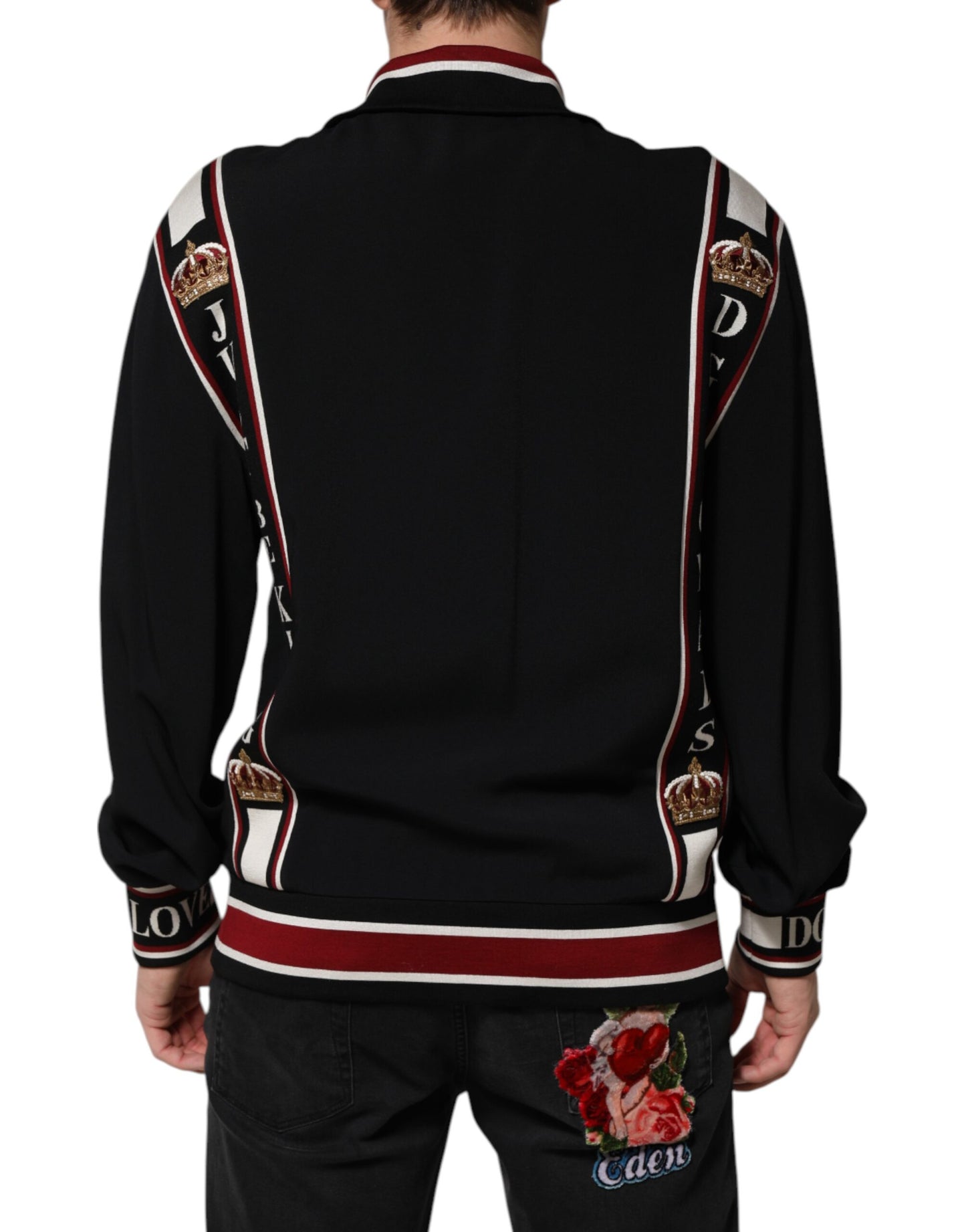 Dolce & Gabbana Schwarzes DG King Sweatshirt mit durchgehendem Reißverschluss Pullover
