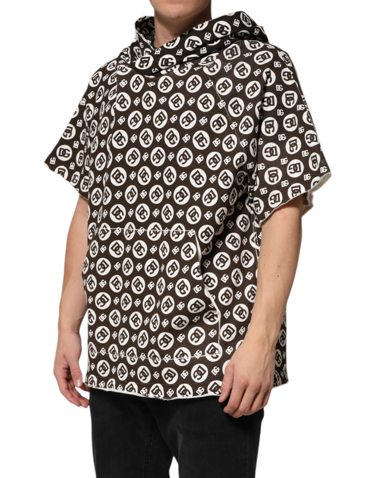 Dolce & Gabbana Braun Weiß DG Logo Kurzer Kapuzenpullover