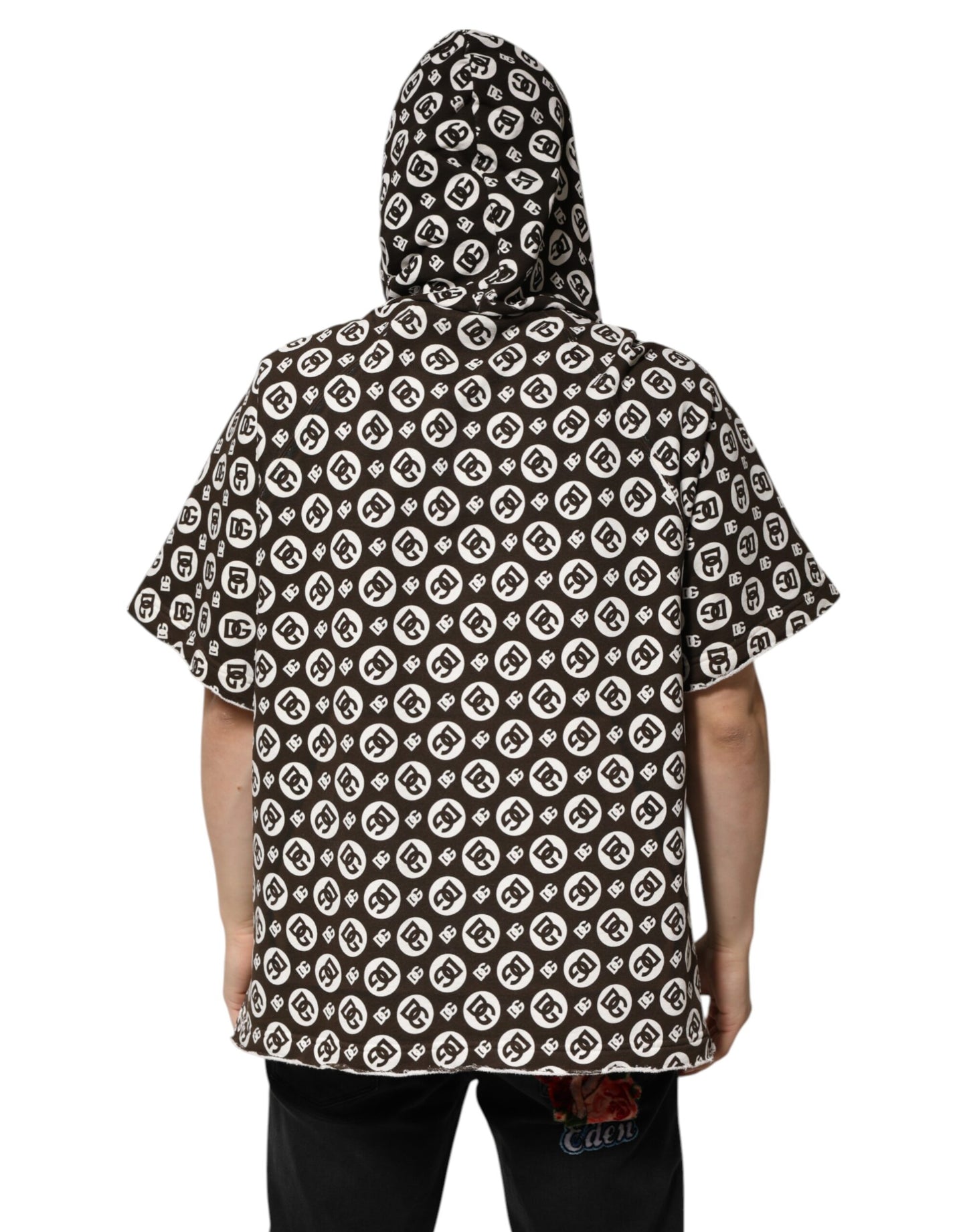 Dolce & Gabbana Braun Weiß DG Logo Kurzer Kapuzenpullover