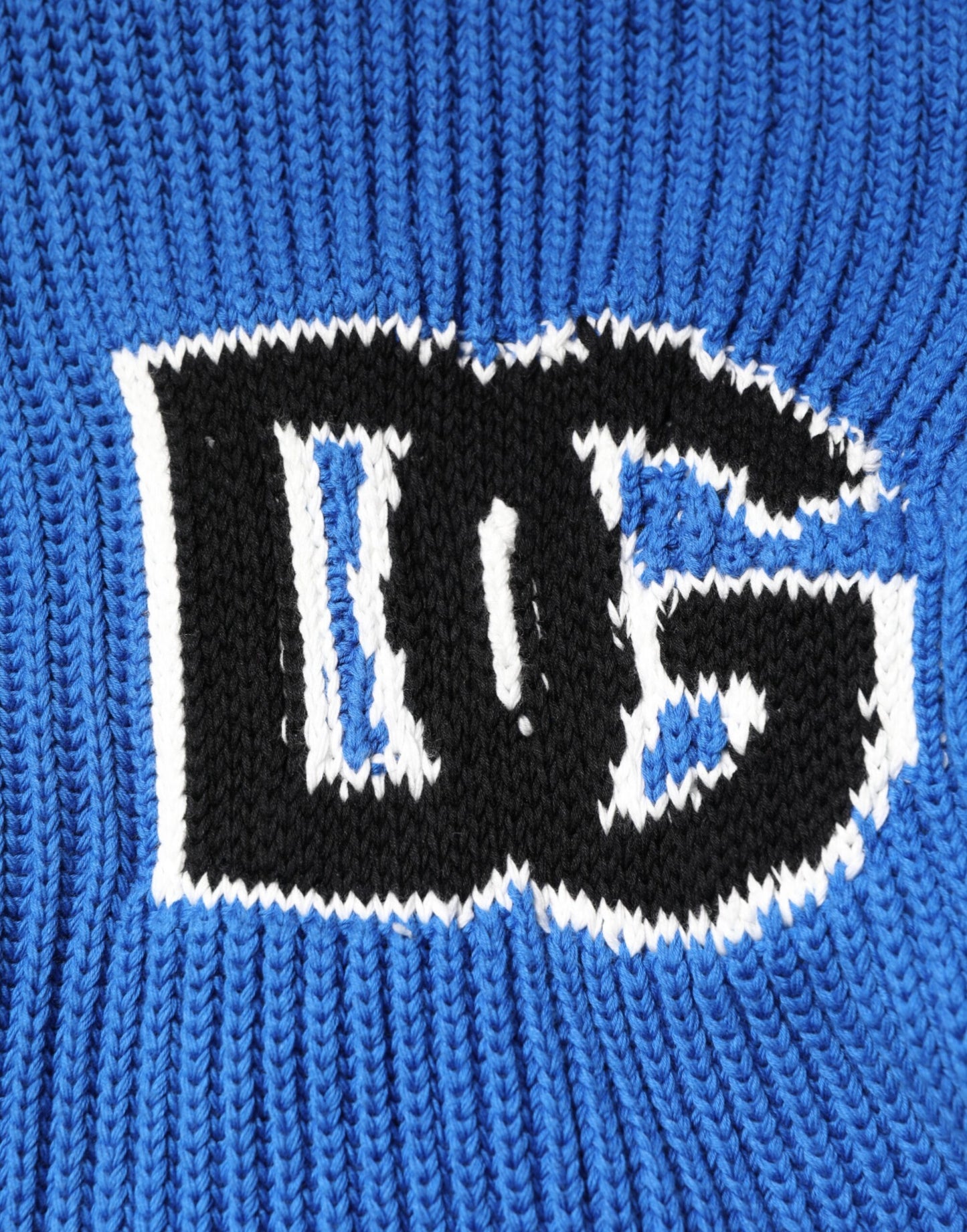 Dolce & Gabbana Blauer Baumwoll-Logoaufnäher Rippenstrickpullover