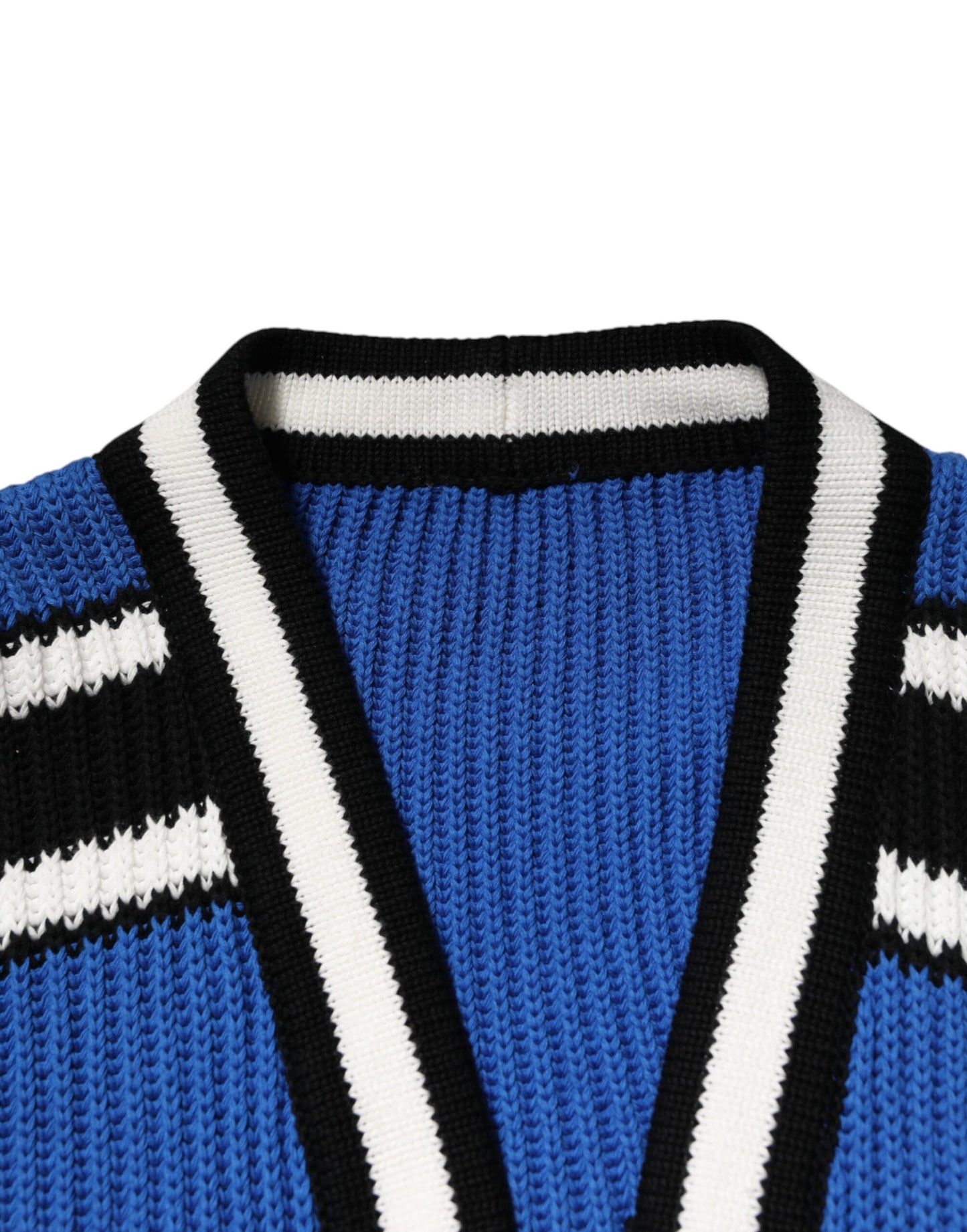 Dolce & Gabbana Blauer Baumwoll-Logoaufnäher Rippenstrickpullover