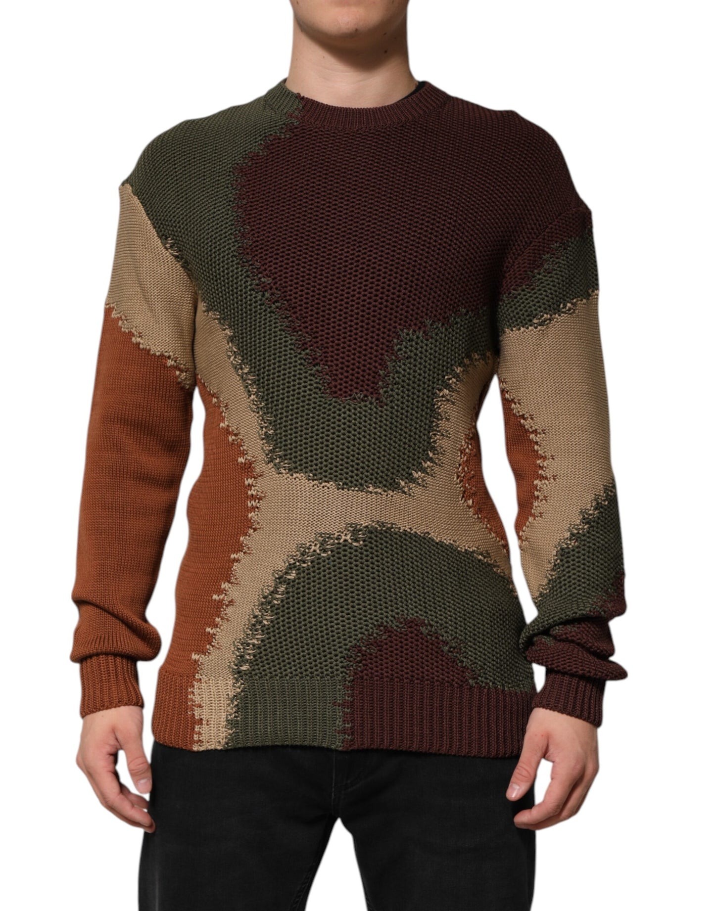 Dolce & Gabbana Multicolor Baumwolle Abstrakt Männer Pullover Sweater