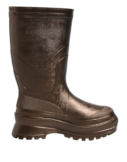 Dolce & Gabbana Metallic Bronze Pull On Regen Stiefel Schuhe
