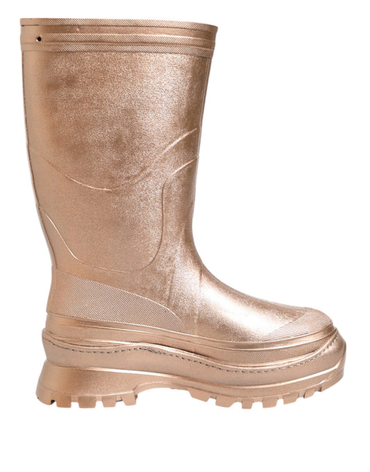 Dolce & Gabbana Rose Gold Gummi Pull On Regen Stiefel Schuhe