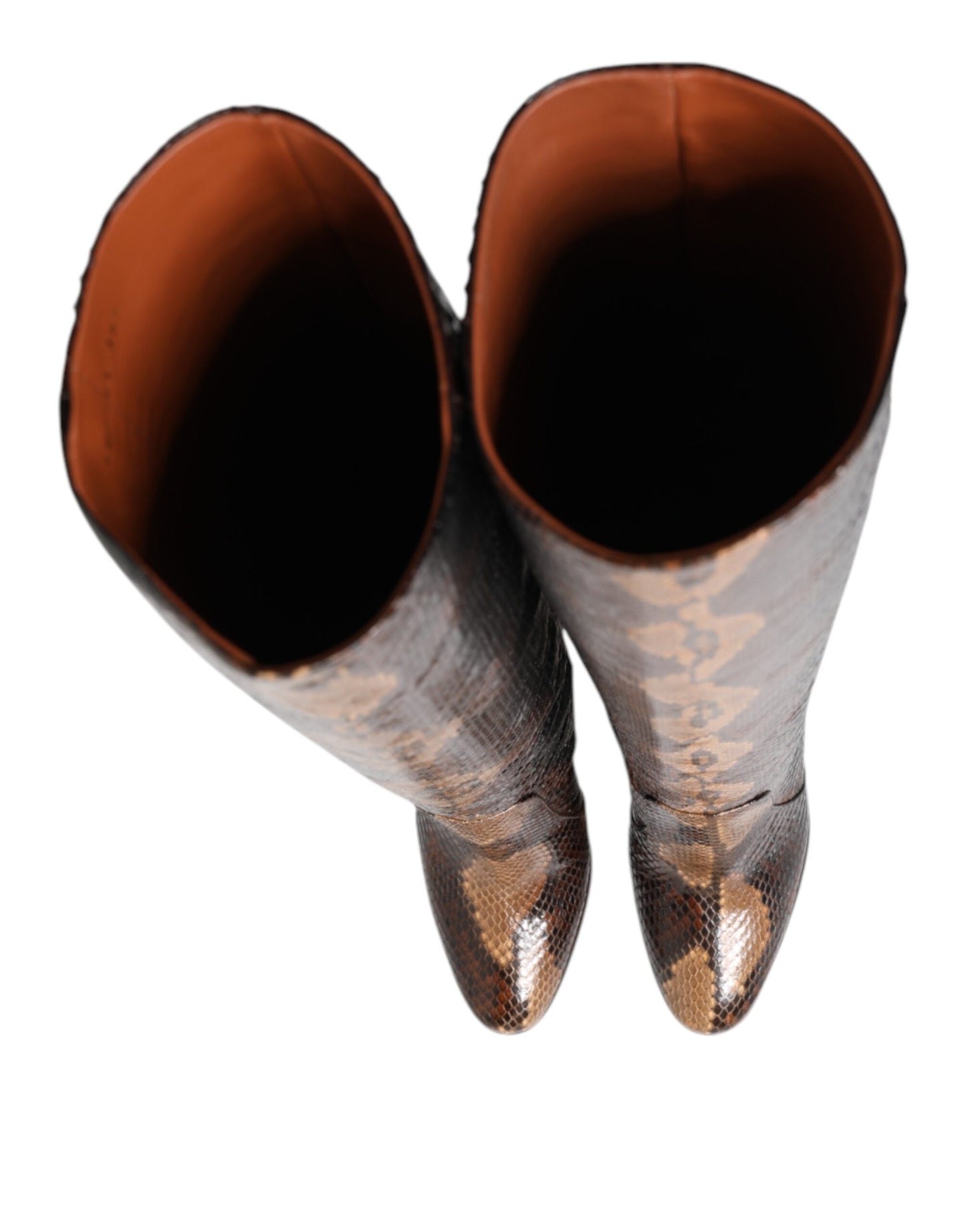 Dolce & Gabbana Braun Python Schlangenhaut Druck Reiten Stiefel Schuhe