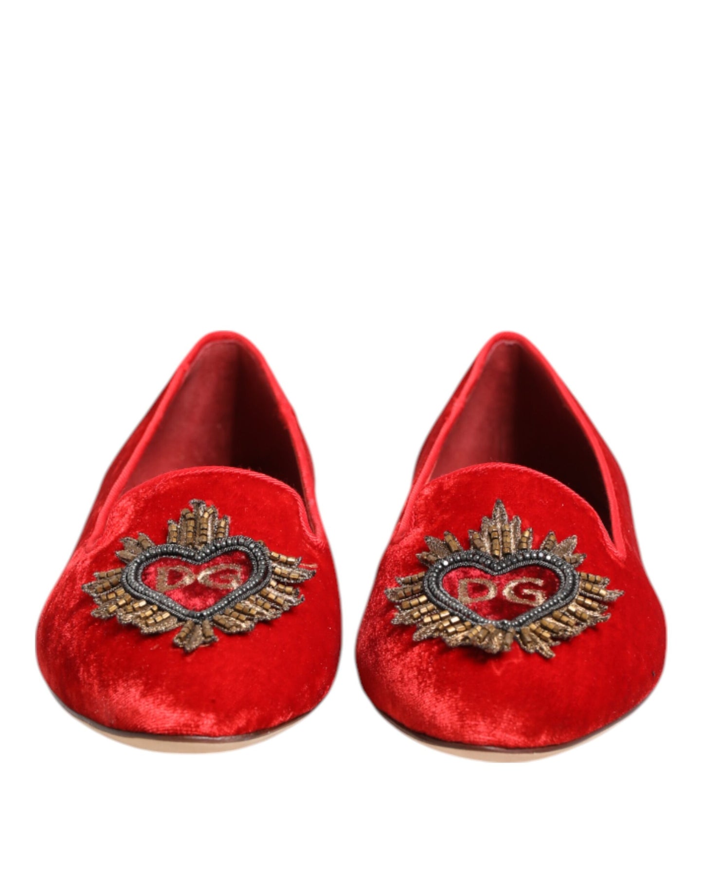 Dolce & Gabbana Rote Samt DG Herz Loafers Flache Schuhe