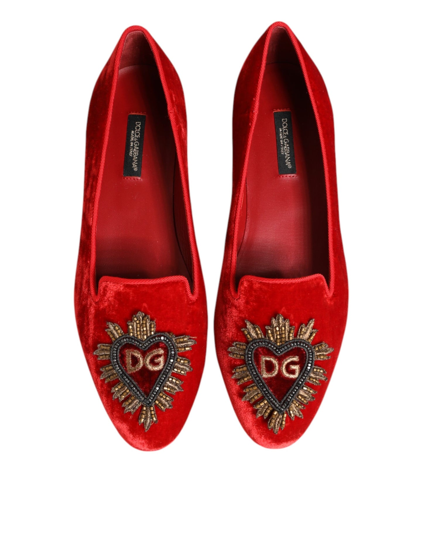 Dolce & Gabbana Rote Samt DG Herz Loafers Flache Schuhe