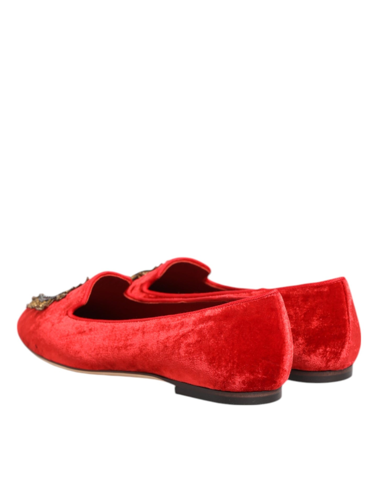 Dolce & Gabbana Rote Samt DG Herz Loafers Flache Schuhe