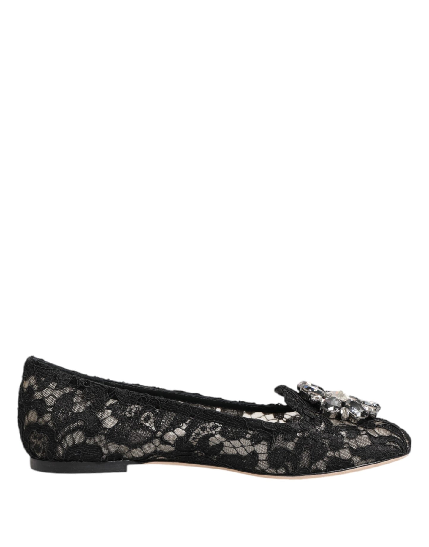 Dolce & Gabbana Schwarz Taormina Spitze Kristalle Flats Schuhe