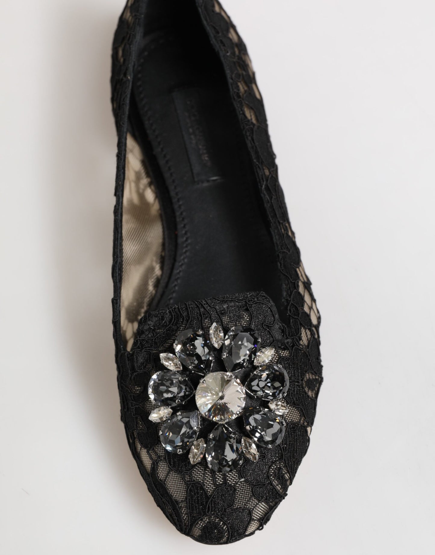Dolce & Gabbana Schwarz Taormina Spitze Kristalle Flats Schuhe