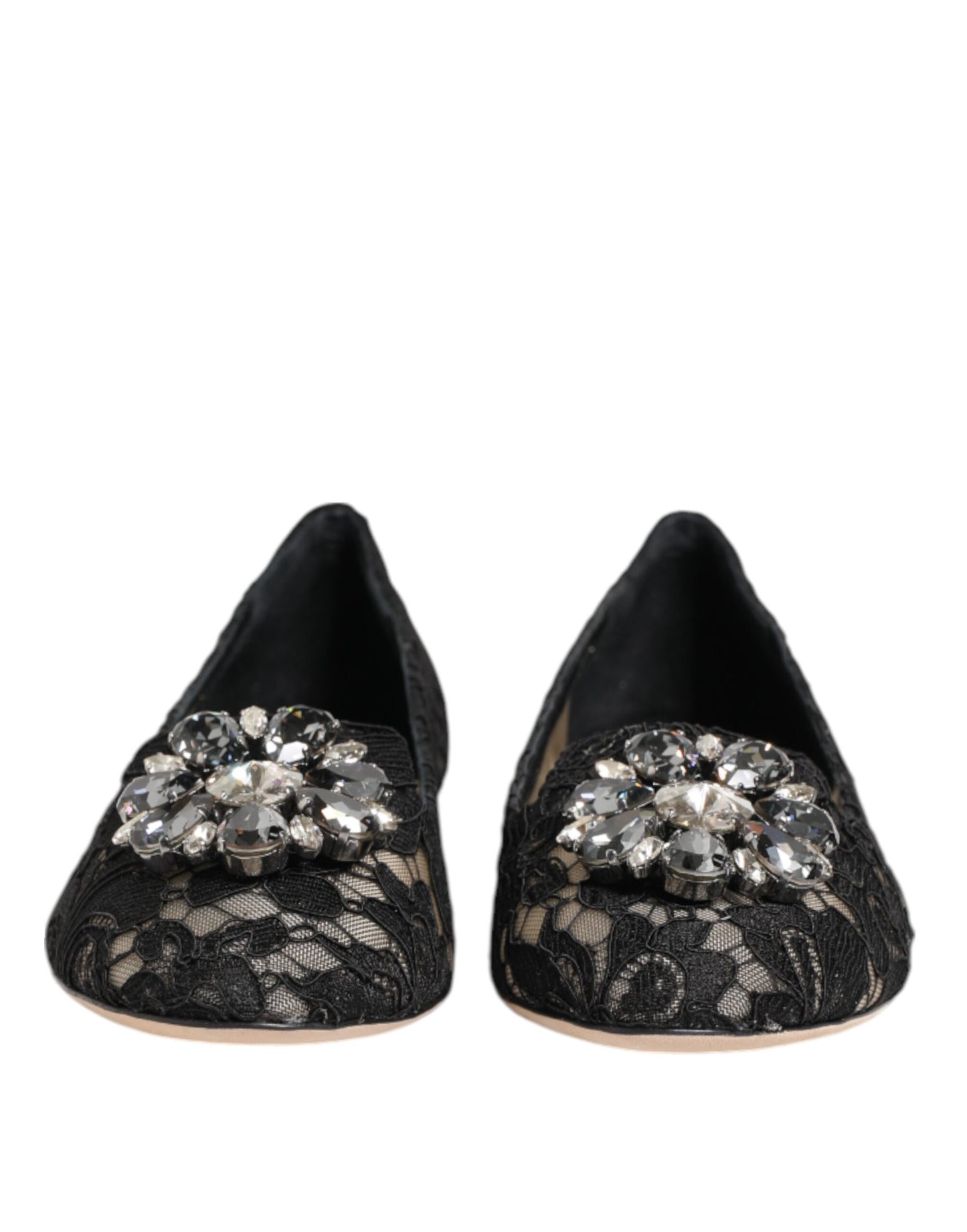 Dolce & Gabbana Schwarz Taormina Spitze Kristalle Flats Schuhe