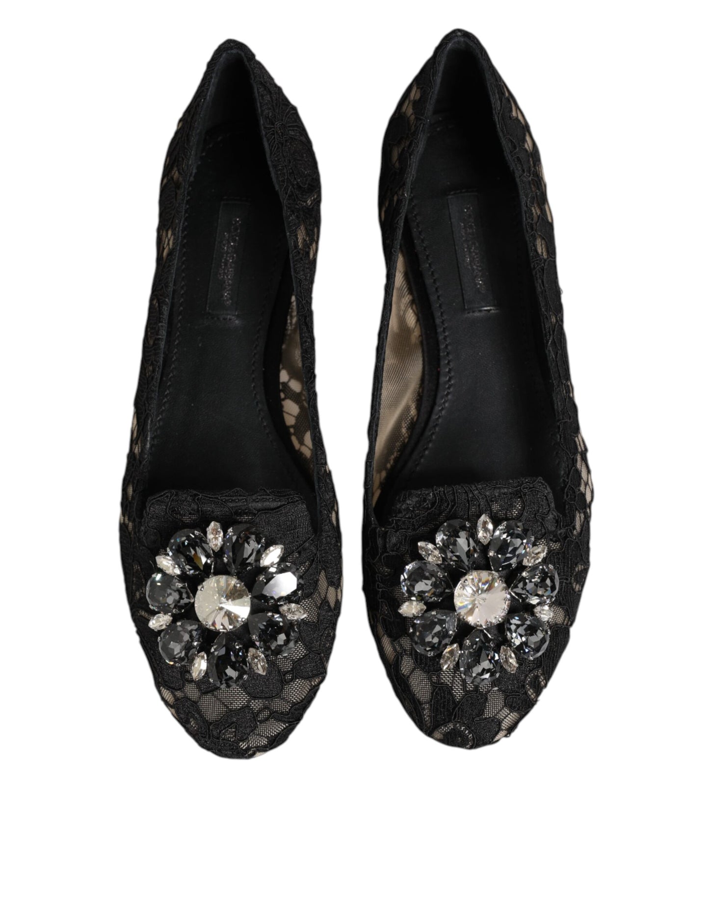 Dolce & Gabbana Schwarz Taormina Spitze Kristalle Flats Schuhe