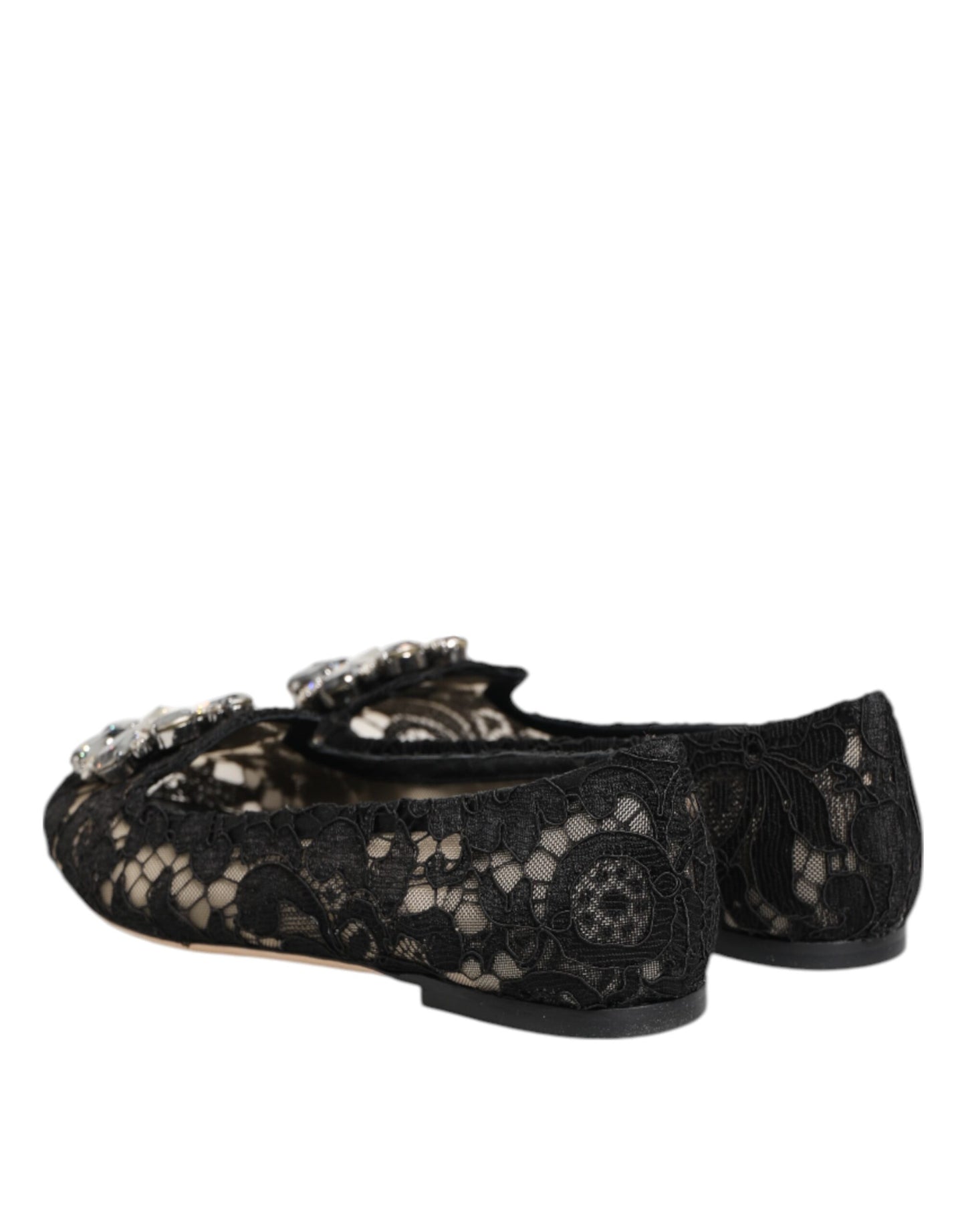 Dolce & Gabbana Schwarz Taormina Spitze Kristalle Flats Schuhe
