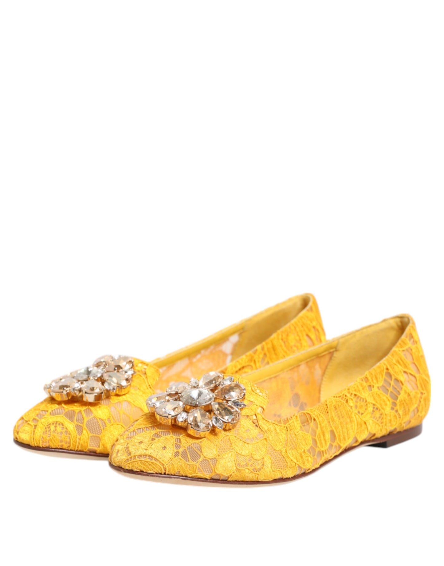 Dolce & Gabbana Gelb Taormina Spitze Kristalle Flats Schuhe