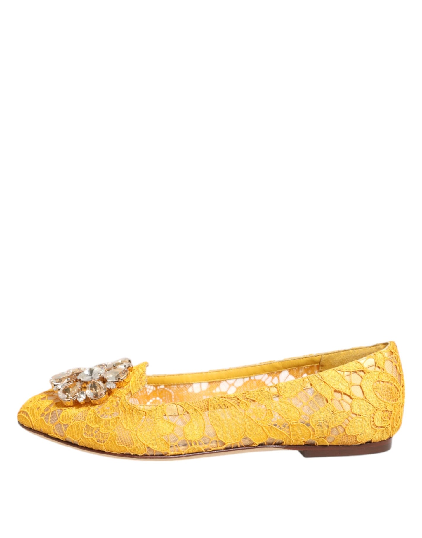 Dolce & Gabbana Gelb Taormina Spitze Kristalle Flats Schuhe
