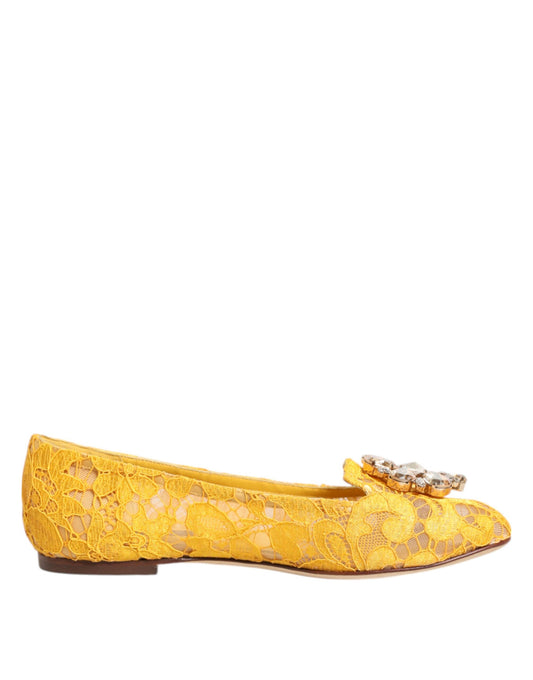 Dolce & Gabbana Gelb Taormina Spitze Kristalle Flats Schuhe