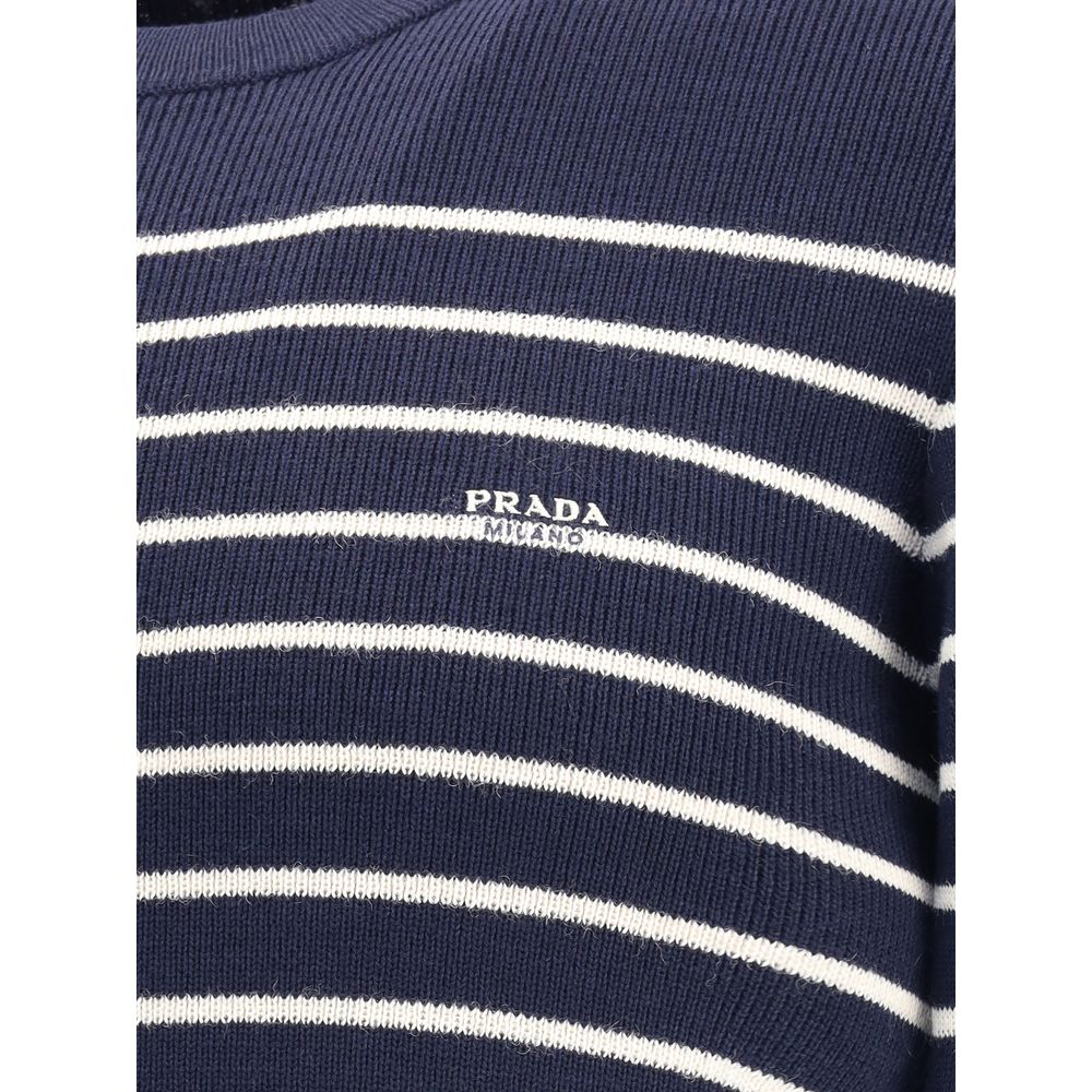 Prada Blauer Fleece-Wollpullover