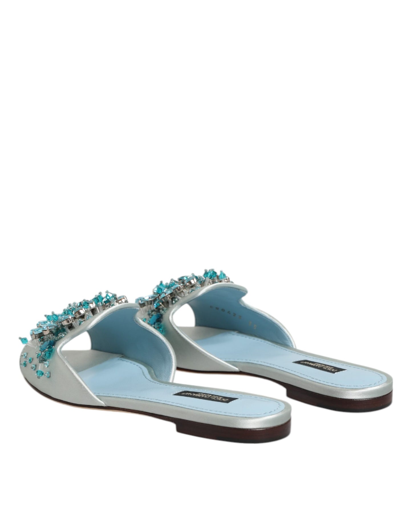 Dolce & Gabbana Silber blaue Leder Perlen verschönern Slide Schuhe