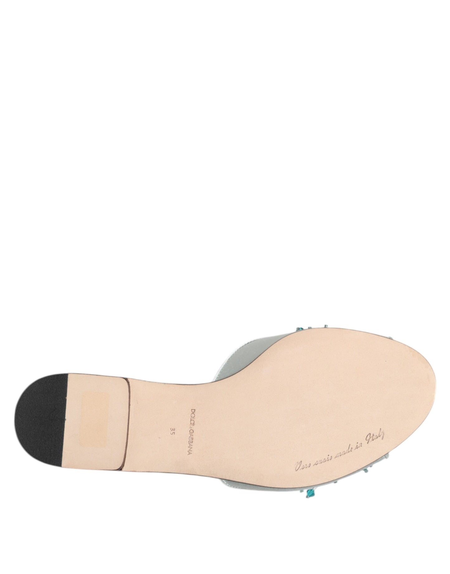 Dolce & Gabbana Silber blaue Leder Perlen verschönern Slide Schuhe