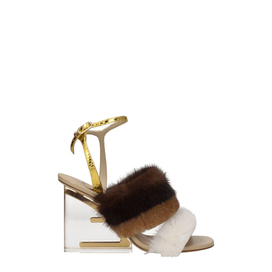 Fendi Braune Sandalen mit Nerzbesatz