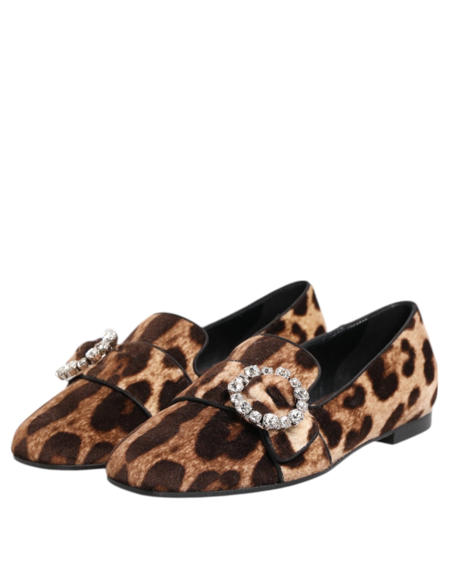 Dolce & Gabbana Braun Leopard Print Kristalle Loafers Flats Schuhe